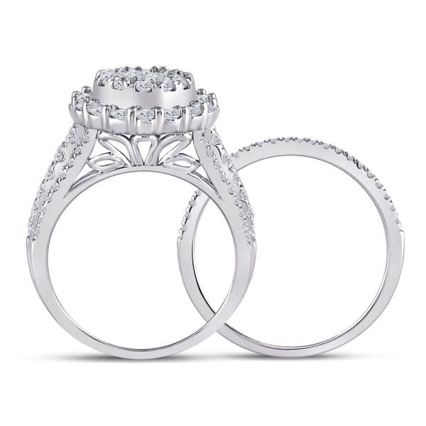 14kt White Gold Princess Diamond Bridal Wedding Ring Band Set 1-1/2 Cttw - Image 3