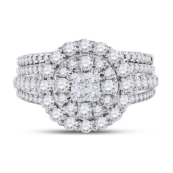 14kt White Gold Princess Diamond Bridal Wedding Ring Band Set 1-1/2 Cttw - Image 4