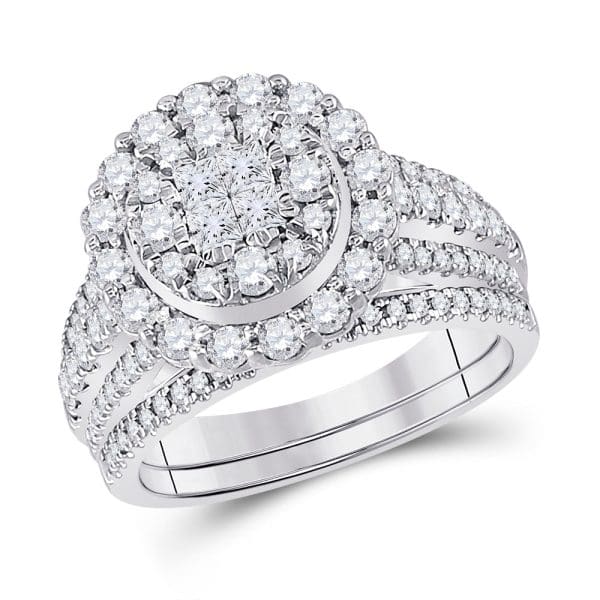 14kt White Gold Princess Diamond Bridal Wedding Ring Band Set 1-1/2 Cttw