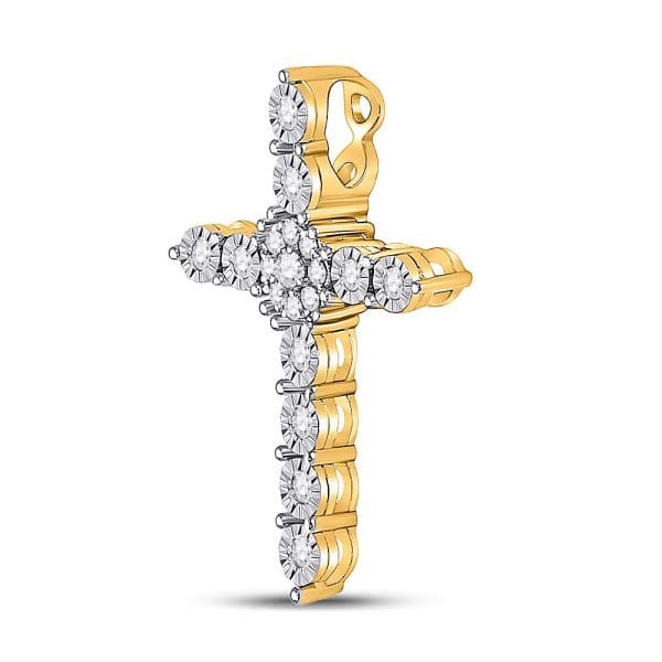 14kt Yellow Gold  Round Diamond Cross Pendant 1/4 Cttw - Image 2