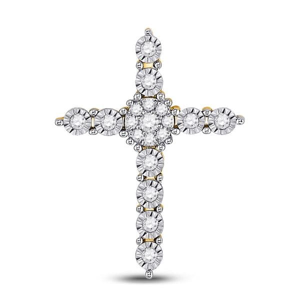 14kt Yellow Gold  Round Diamond Cross Pendant 1/4 Cttw