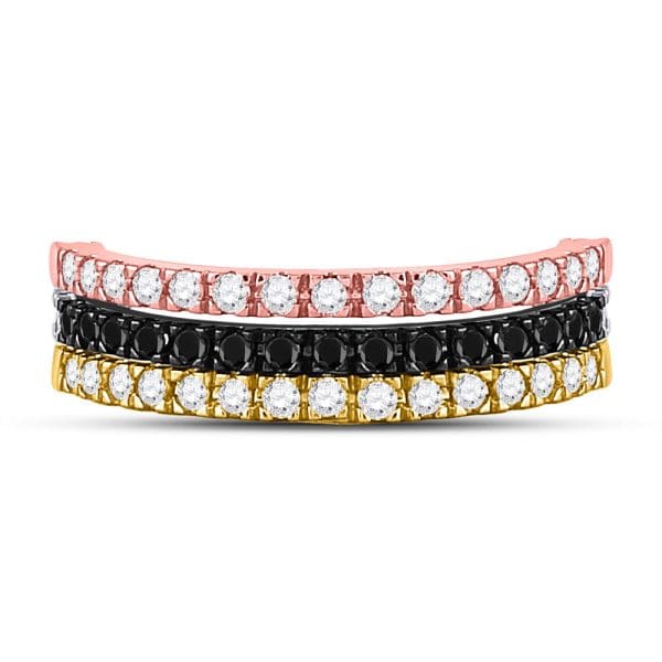 10kt Tri-Tone Gold  Round Black Color Enhanced Diamond Convertible Band Ring 1 Cttw - Image 6