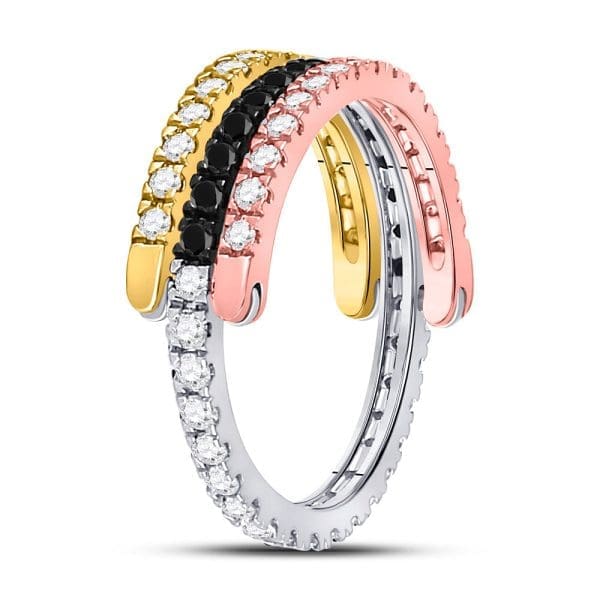 10kt Tri-Tone Gold  Round Black Color Enhanced Diamond Convertible Band Ring 1 Cttw - Image 7