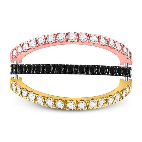 10kt Tri-Tone Gold  Round Black Color Enhanced Diamond Convertible Band Ring 1 Cttw - Image 8