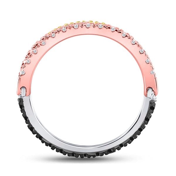 10kt Tri-Tone Gold  Round Black Color Enhanced Diamond Convertible Band Ring 1 Cttw - Image 2
