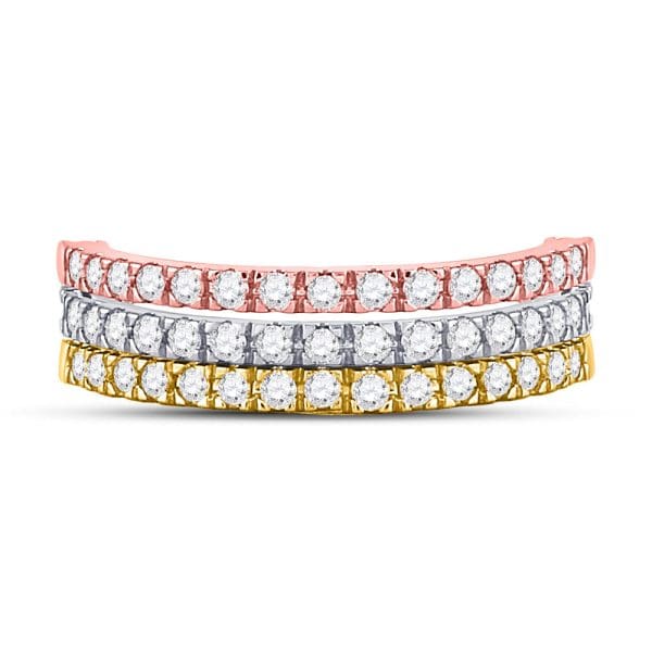 10kt Tri-Tone Gold  Round Black Color Enhanced Diamond Convertible Band Ring 1 Cttw - Image 4