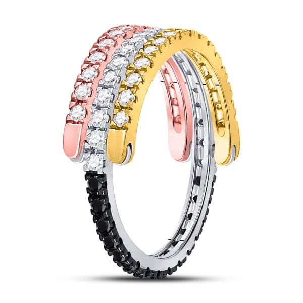 10kt Tri-Tone Gold  Round Black Color Enhanced Diamond Convertible Band Ring 1 Cttw - Image 5