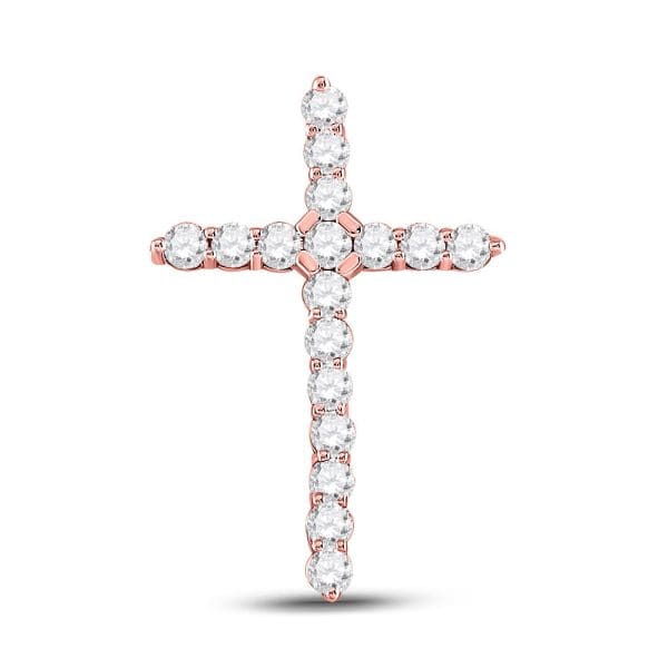 14kt Rose Gold  Round Diamond Cross Pendant 1/2 Cttw