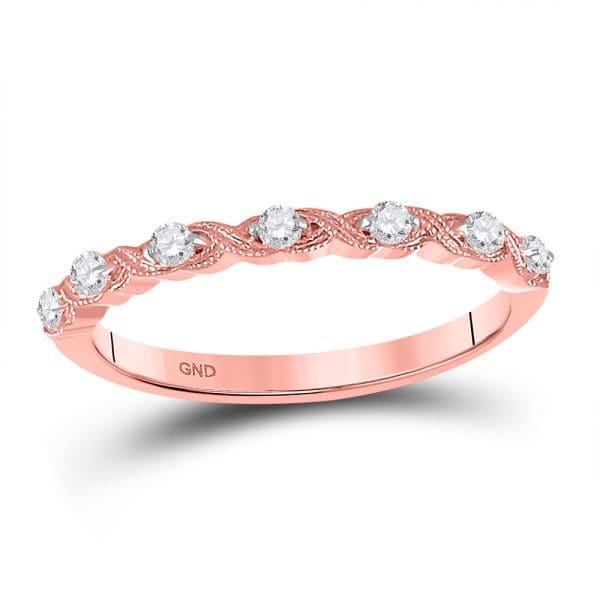 14kt Rose Gold  Round Diamond XOXO Stackable Band Ring 1/8 Cttw