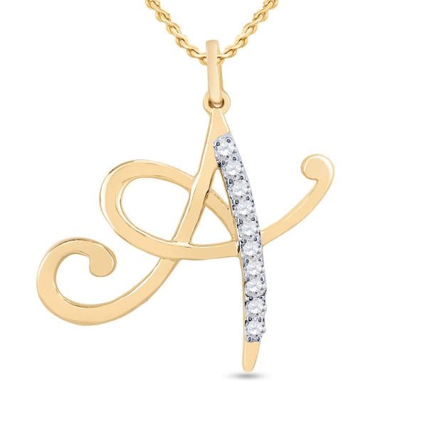 Round Diamond A Letter Pendant - 10K Yellow Gold - Diamond Letter Pendant