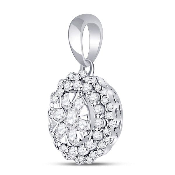 14kt White Gold  Round Diamond Flower Cluster Pendant 1/2 Cttw - Image 2