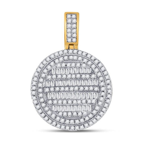 10kt Yellow Gold His Baguette Diamond Circle Charm Pendant 3/4 Cttw