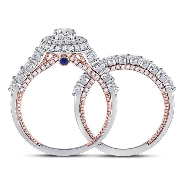 14kt Two-tone Gold Round Diamond Bridal Wedding Ring Band Set 1-3/4 Cttw - Image 3