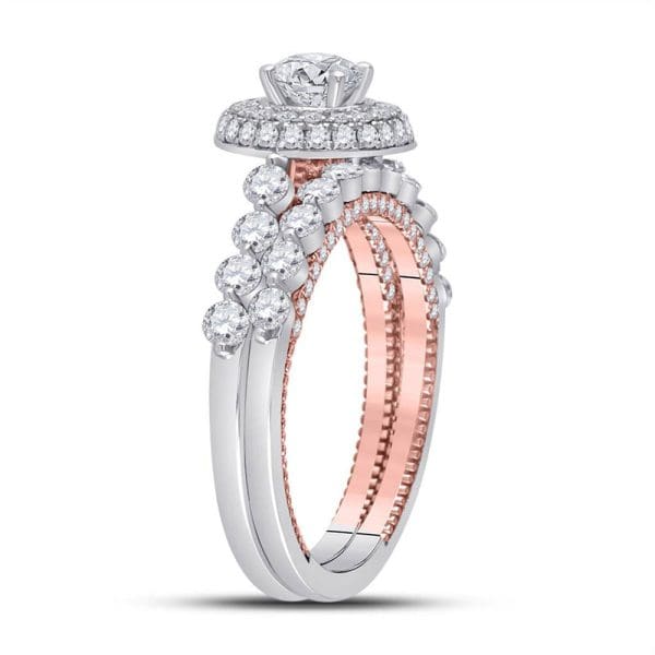 14kt Two-tone Gold Round Diamond Bridal Wedding Ring Band Set 1-3/4 Cttw - Image 4