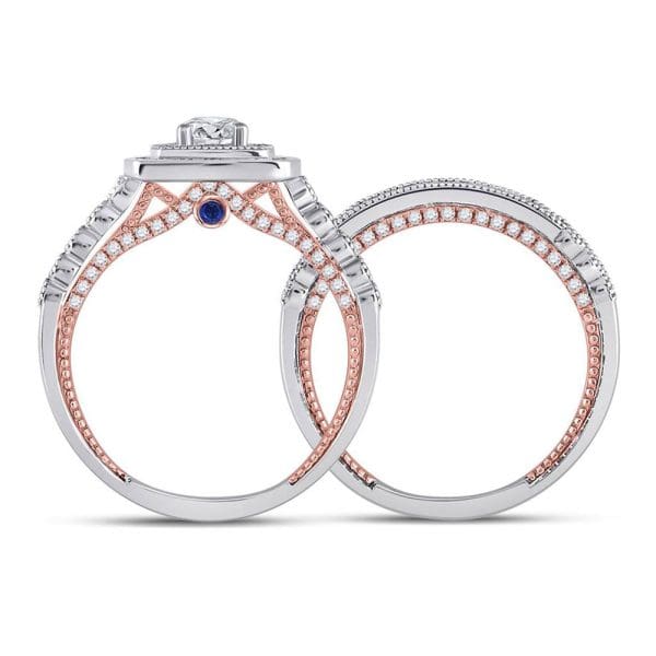 14kt Two-tone Gold Round Diamond Bridal Wedding Ring Band Set 1 Cttw - Image 3