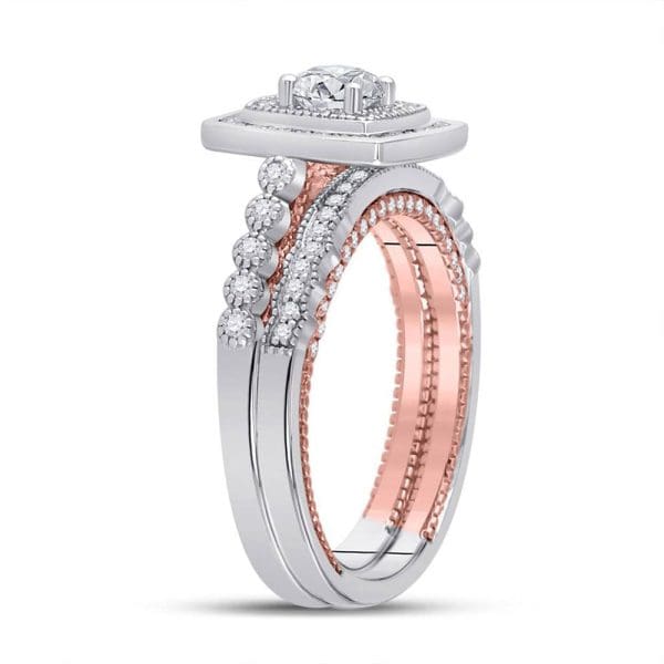 14kt Two-tone Gold Round Diamond Bridal Wedding Ring Band Set 1 Cttw - Image 4