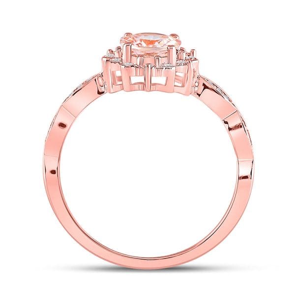 10kt Rose Gold  Round Morganite Starburst Solitaire Ring 3/4 Cttw - Image 3