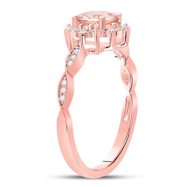 10kt Rose Gold  Round Morganite Starburst Solitaire Ring 3/4 Cttw - Image 4