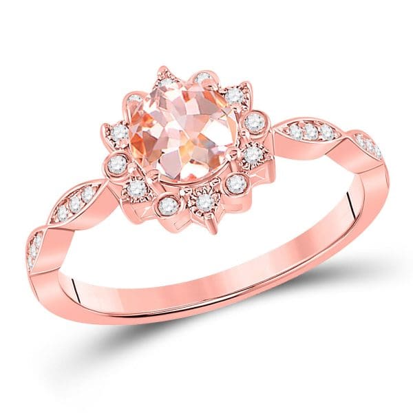 10kt Rose Gold  Round Morganite Starburst Solitaire Ring 3/4 Cttw