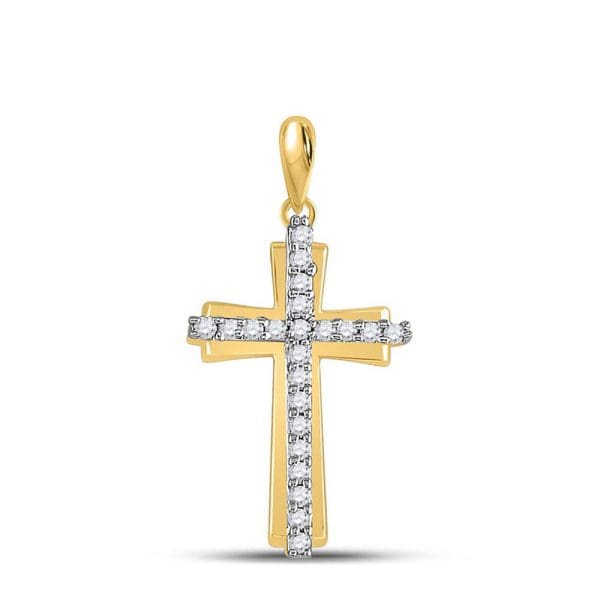 Round Diamond Cross Pendant - 10K Yellow Gold - Diamond Cross Pendant