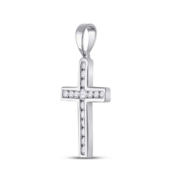 Round Diamond Cross Pendant - 10K White Gold - Diamond Cross Pendant - Image 2