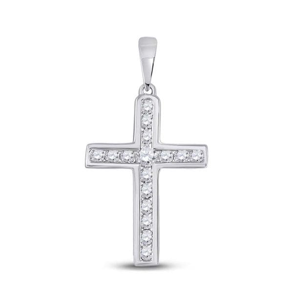 Round Diamond Cross Pendant - 10K White Gold - Diamond Cross Pendant