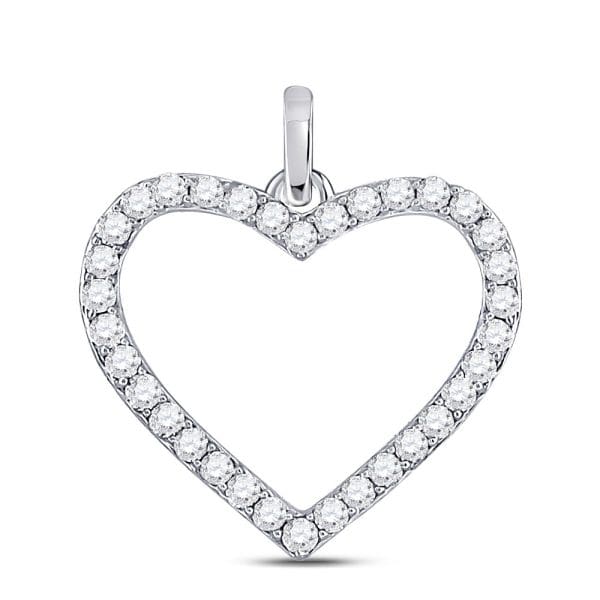 Round Diamond Heart Outline Pendant - 10K White Gold - Diamond Heart Pendant