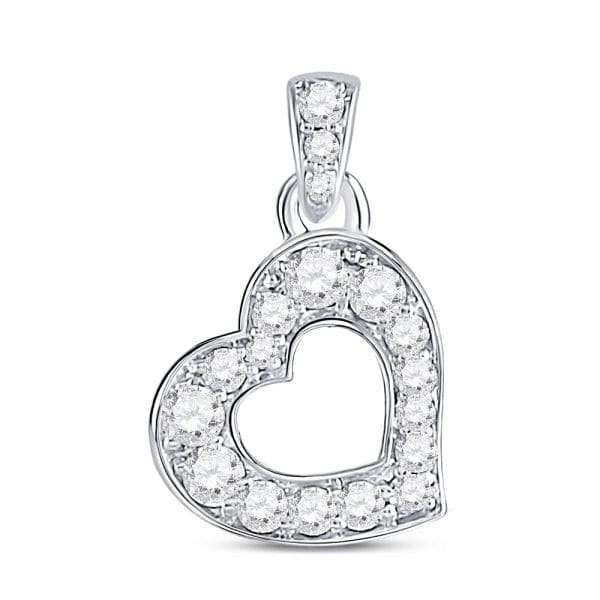 Round Diamond Heart Pendant - 10K White Gold - Diamond Heart Pendant