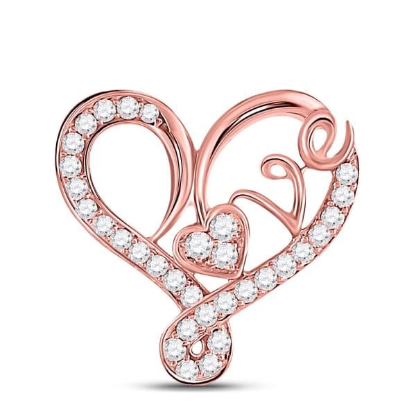 Round Diamond Heart Love Pendant - 10K Rose Gold - Diamond Love Pendant