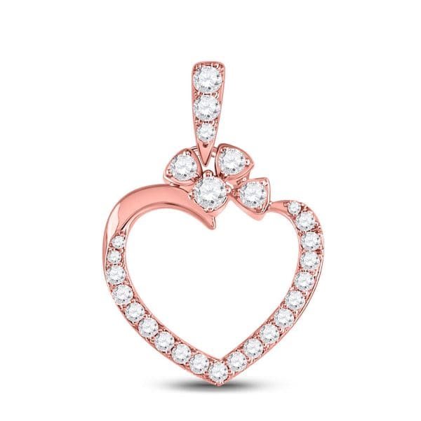 Round Diamond Outline Heart Pendant - 10K Rose Gold - Diamond Heart Pendant