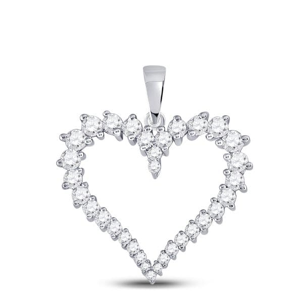 Round Diamond Outline Heart Pendant - 14K White Gold - Diamond Heart Pendant