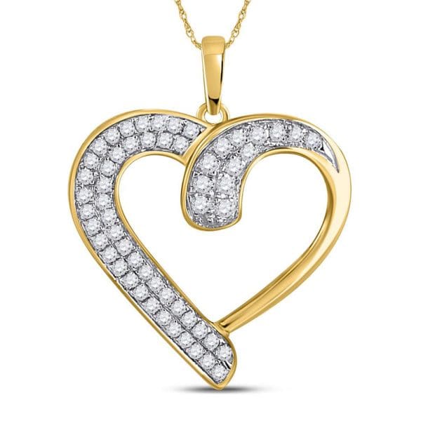 Round Diamond Heart Pendant - 10K Yellow Gold - Diamond Heart Pendant