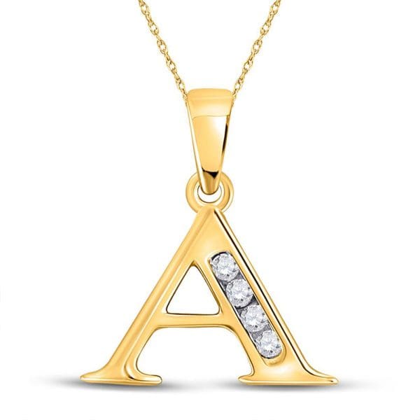 Round Diamond A Initial Letter Pendant - 10K Yellow Gold - Diamond Letter Pendant