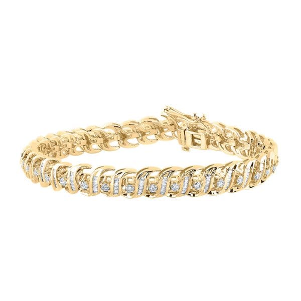 14K Yellow Gold -Baguette Diamond Tennis Bracelet