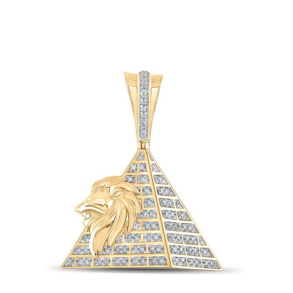 10kt Yellow Gold His Round Diamond Lion Pyramid Charm Pendant 1/4 Cttw