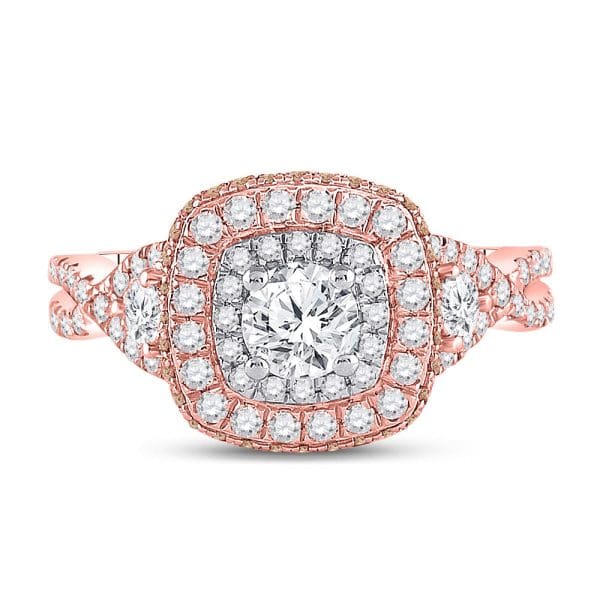14kt Rose Gold Round Diamond Halo Bridal Wedding Engagement Ring 1-1/3 Cttw - Image 2