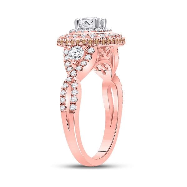 14kt Rose Gold Round Diamond Halo Bridal Wedding Engagement Ring 1-1/3 Cttw - Image 3