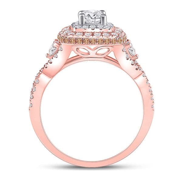 14kt Rose Gold Round Diamond Halo Bridal Wedding Engagement Ring 1-1/3 Cttw - Image 4