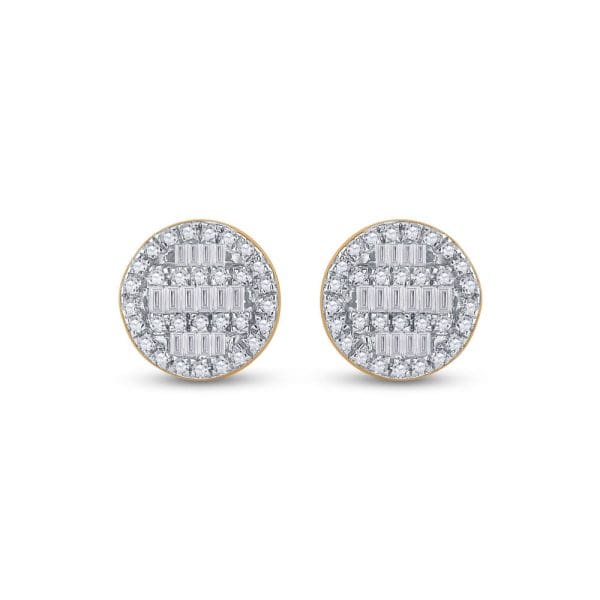10kt Yellow Gold  Baguette Diamond Circle Cluster Earrings 1/3 Cttw - Image 2