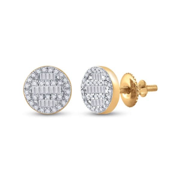 10kt Yellow Gold  Baguette Diamond Circle Cluster Earrings 1/3 Cttw