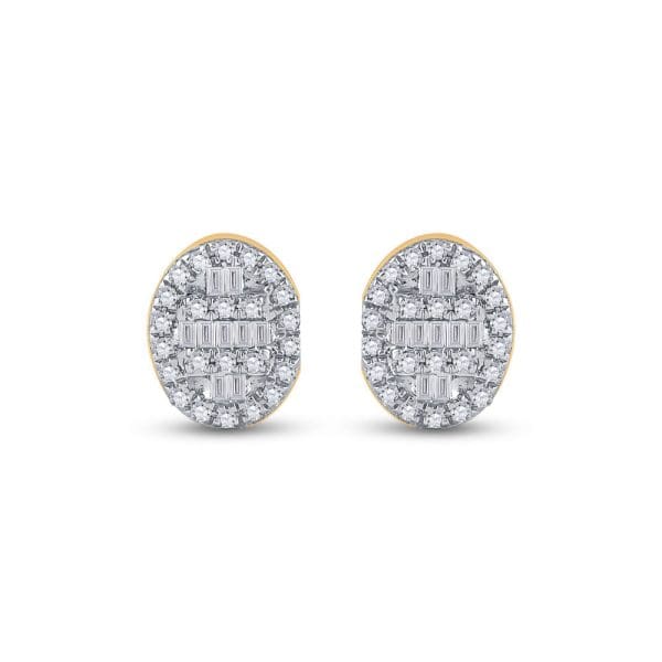10kt Yellow Gold  Baguette Diamond Oval Cluster Earrings 1/4 Cttw - Image 2
