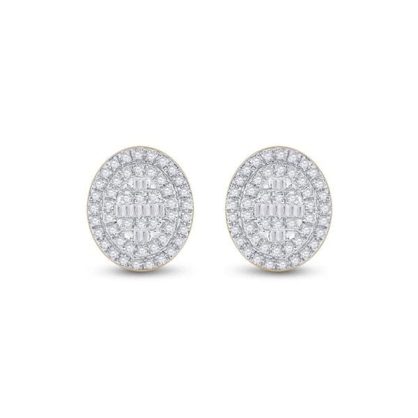 10kt Yellow Gold  Baguette Diamond Oval Cluster Earrings 3/8 Cttw - Image 2