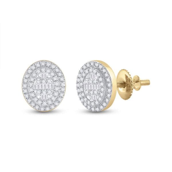10kt Yellow Gold  Baguette Diamond Oval Cluster Earrings 3/8 Cttw