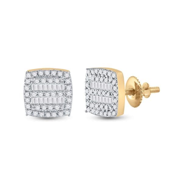 10kt Yellow Gold  Baguette Diamond Square Earrings 1/3 Cttw