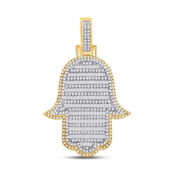 10kt Yellow Gold His Baguette Diamond Hamsa Hand Charm Pendant 2 Cttw