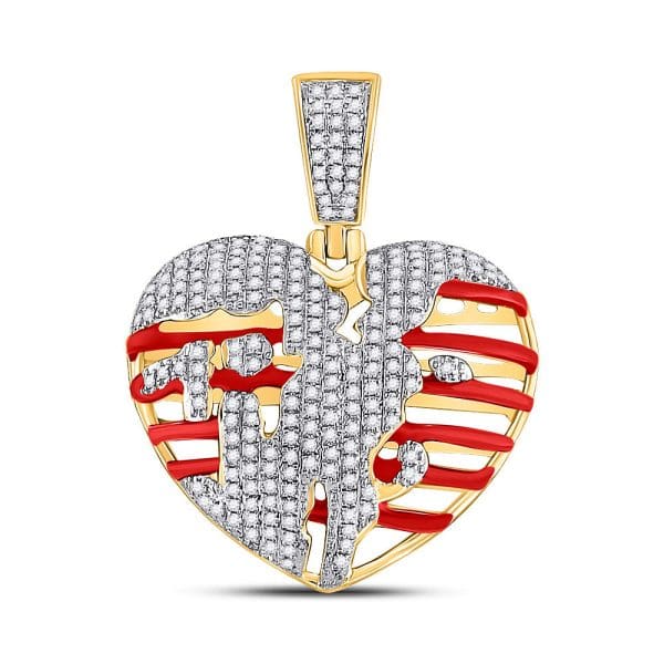 10kt Yellow Gold His Round Diamond Heart Charm Pendant 5/8 Cttw