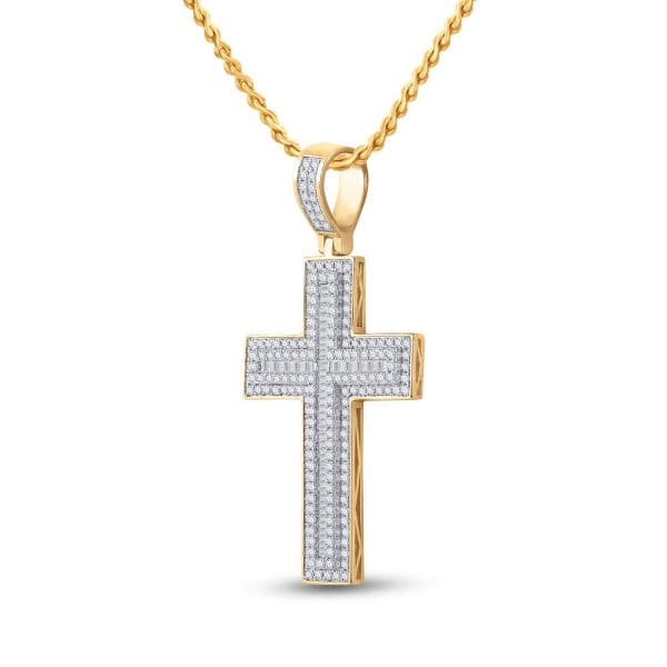 10kt Yellow Gold His Baguette Diamond Cross Charm Pendant 2-3/4 Cttw - Image 2