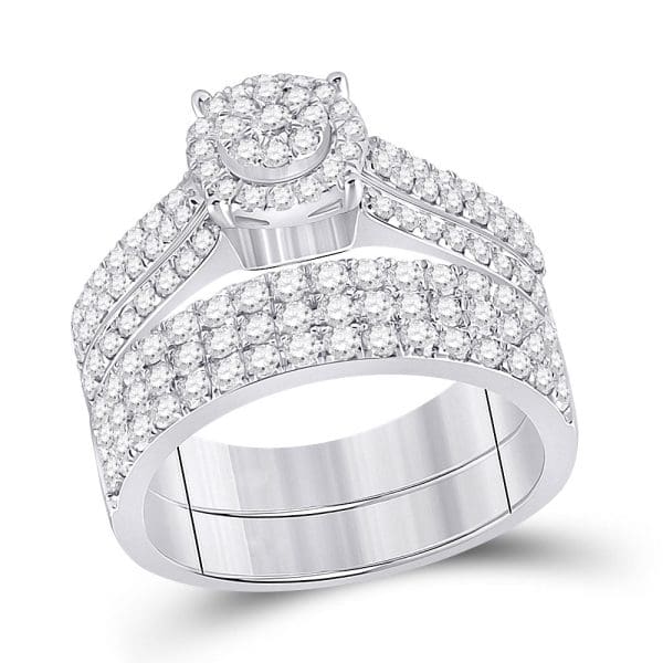 14kt White Gold His s Diamond Cluster Matching Wedding Set 2-5/8 Cttw - Image 2