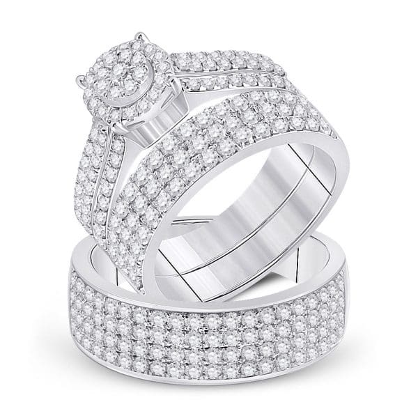 14kt White Gold His s Diamond Cluster Matching Wedding Set 2-5/8 Cttw