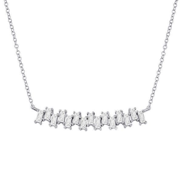 14kt White Gold  Baguette Diamond Curved Bar Necklace 5/8 Cttw